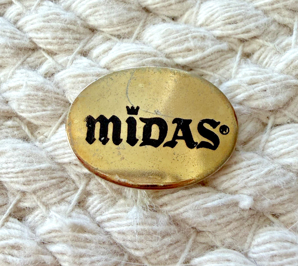 Vintage MIDAS Auto Service Logo Pin Gold Tone Oval Advertising 0.75”